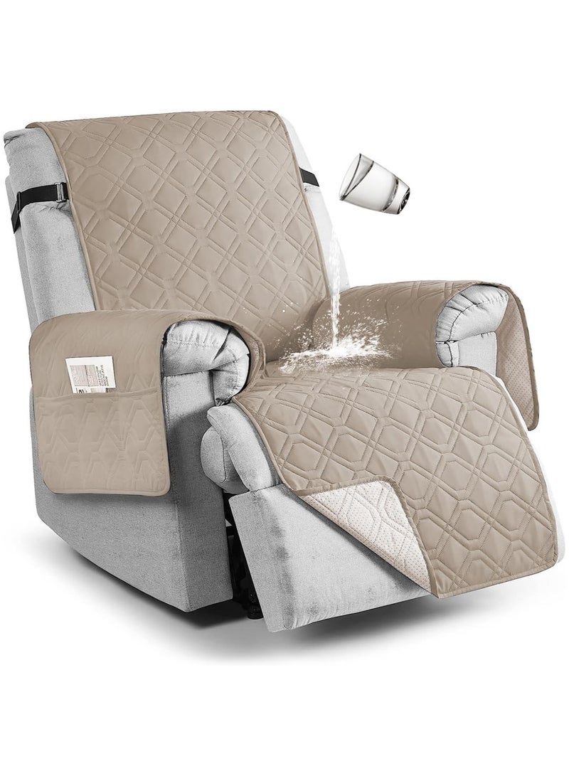 Beauenty Sofa Covers Waterproof Couch Cover Non-Slip Quilted Sofa Slipcover for Dogs Furniture Protector Cover for Pets with Adjustable Strap Washable (khaki, Recliner Chair) - Image 1