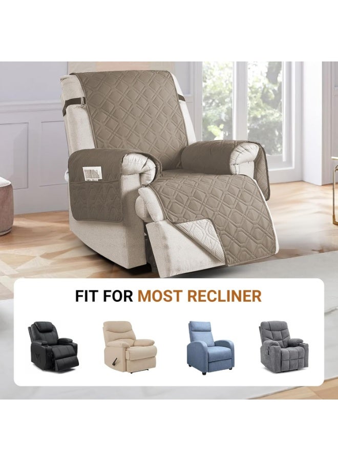 Beauenty Sofa Covers Waterproof Couch Cover Non-Slip Quilted Sofa Slipcover for Dogs Furniture Protector Cover for Pets with Adjustable Strap Washable (khaki, Recliner Chair) - Image 3