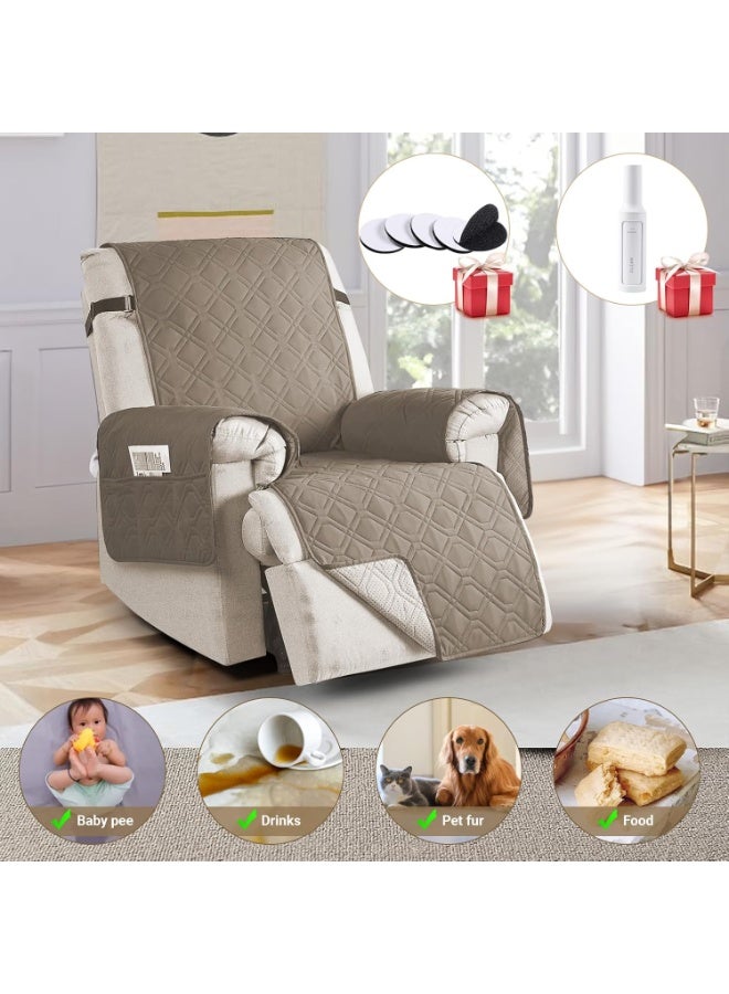 Beauenty Sofa Covers Waterproof Couch Cover Non-Slip Quilted Sofa Slipcover for Dogs Furniture Protector Cover for Pets with Adjustable Strap Washable (khaki, Recliner Chair) - Image 2