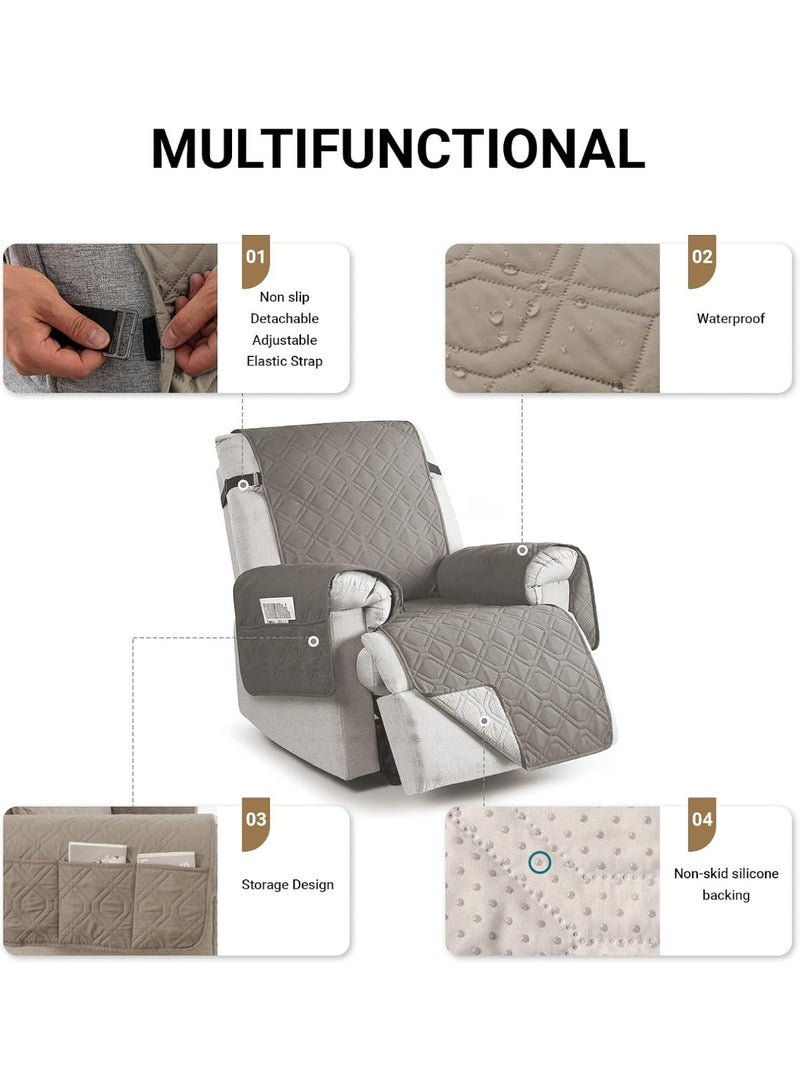 Beauenty Sofa Covers Waterproof Couch Cover Non-Slip Quilted Sofa Slipcover for Dogs Furniture Protector Cover for Pets with Adjustable Strap Washable (khaki, Recliner Chair) - Image 4