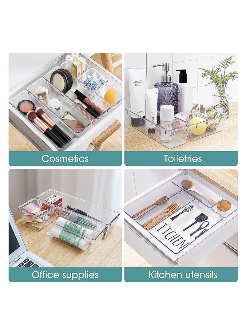 ليدين مجموعة منظم أدراج بلاستيكية شفافة 25 قطعة، 4 أحجام لمنظمات مقسم أدراج المكتب وصناديق تخزين للمكياج والمجوهرات والأدوات للمطبخ وغرفة النوم والحمام والمكتب (شفاف) - Image 5