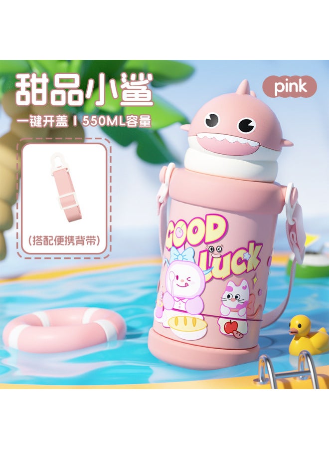 Creative Little Shark Children's Insulated Cup 316 Stainless Steel Vacuum Water Bottle Student Portable Strap Straw Cup