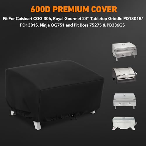 ZBXFCSH Heavy Duty 24 Inch Grill Cover Compatible with Cuisinart CGG-306, Royal Gourmet 24’’ Tabletop Griddle PD1301R/ PD1301S, Ninja OG751, Compatible with Pit Boss 75275 & PB336GS - Image 2