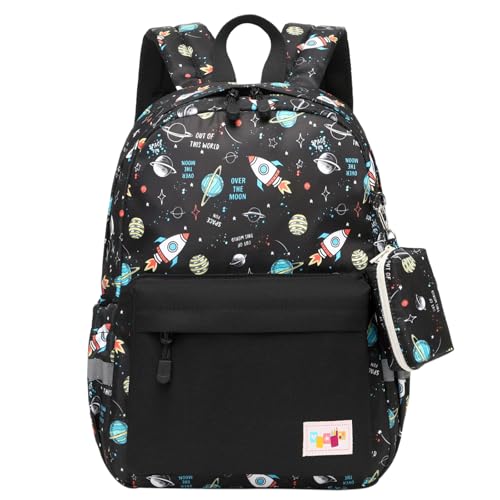 mygreen Preschool Backpack Kindergarten Little Kid Toddler School Backpacks for Boys and Girls with Chest Strap Rocket Black - Image 1