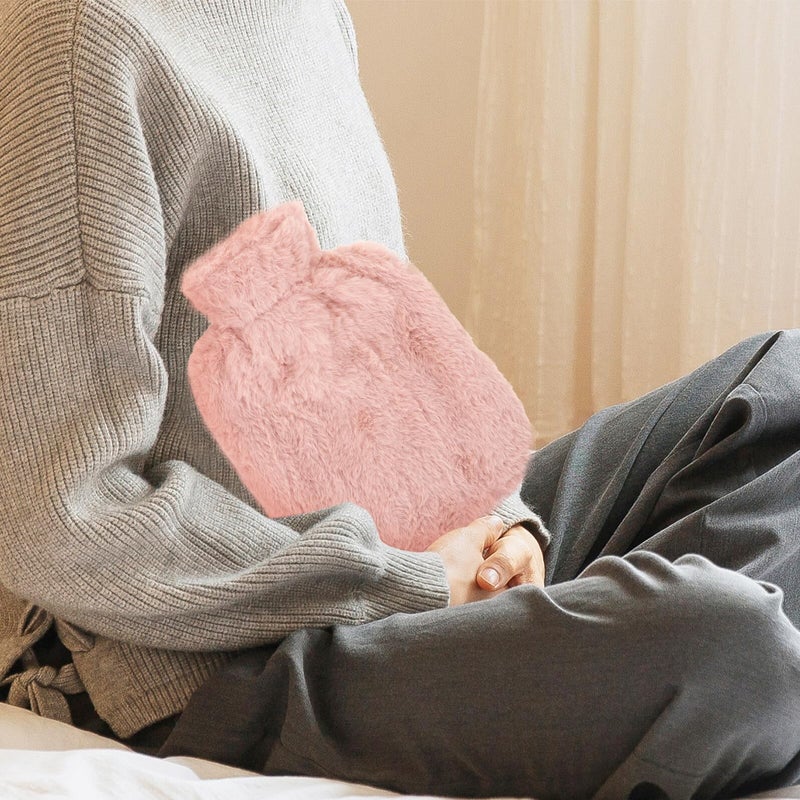 Pink Plush PVC Hot Water Bottle 1000ml Hand Warmer for Feet and Belly Relief Soft Thermal Compress - Image 5