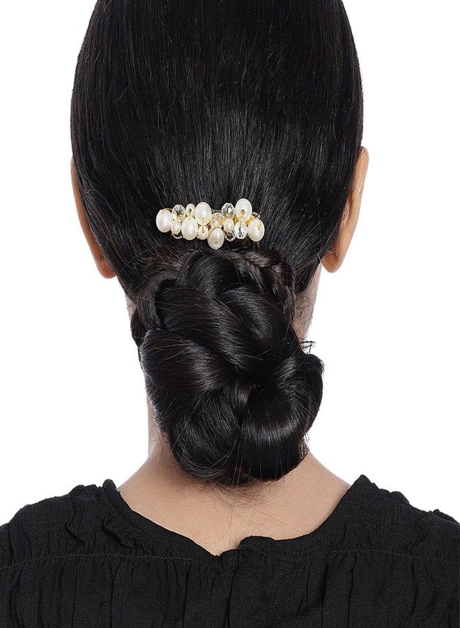 DHANABAPA Hair Accessories For Women's & Girls Stylish Crystal Pearls Bun Juda Bridal Brooch for Hairstyle & Decoration Pins & Clips for Style of Bride - 1 Pcs, Gold. - Image 2
