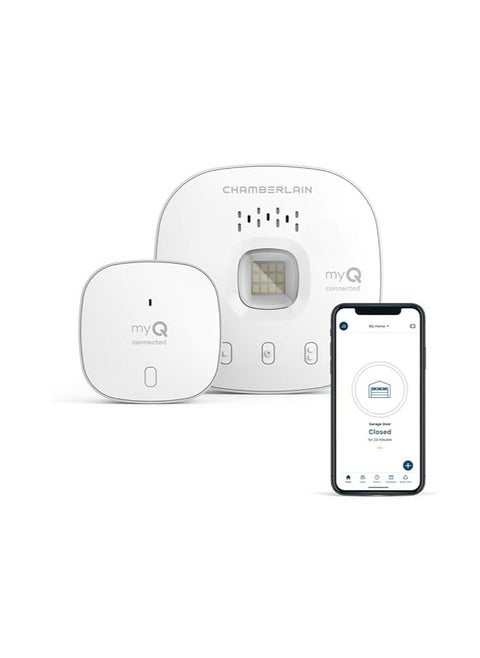 myQ Chamberlain Smart Garage Control  Wireless Garage Hub and Sensor with Wifi & Bluetooth  Smartphone Controlled, myQ-G0401-ES, White