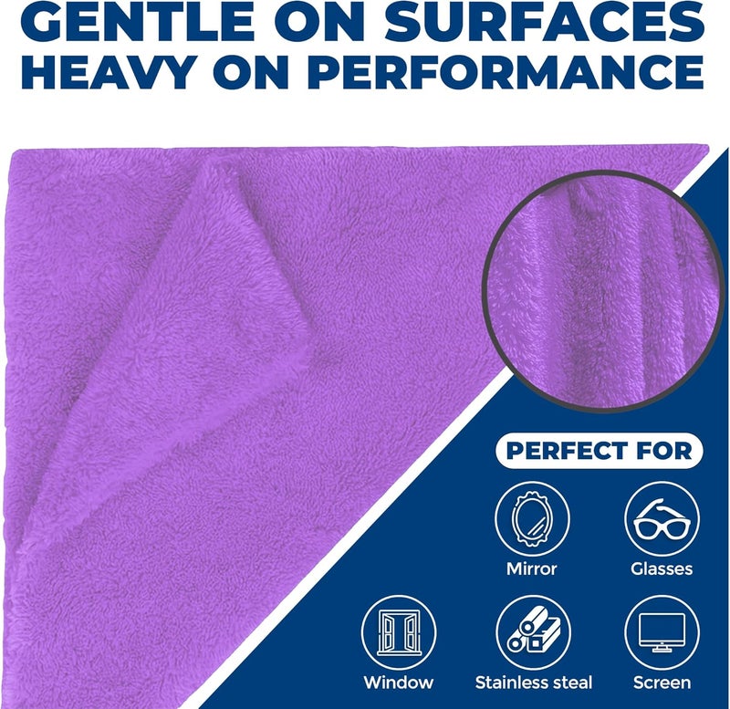 Towelogy Ultra Thick Microfibre Cleaning Cloths - 500GSM, 40x40cm, Pack of 6, Purple - Image 5