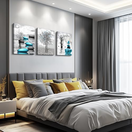 DZRWUBHS Abstract Wall Art for Living Room，3 Piece Modern Canvas Artworks Stones in The Water Zen Wall Decor Minimalist Meditation Picture Painting Prints for Bedroom Bathroom Hallway Home Office - Image 4