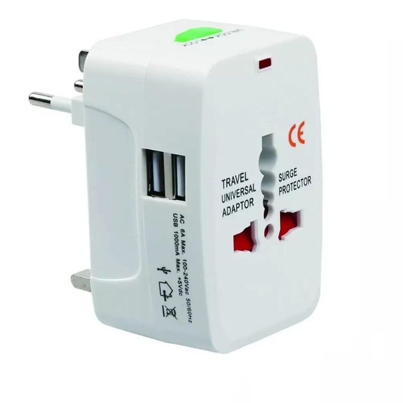 DS ENTERPRISE All in One Universal Adapter Dual USB Charger Ports MultiPlug with LED Indicator SurgeSpike Protector Power Charger Plug with for Compatible Smart Phone Mobile Laptop Camera Tablet More - Image 4