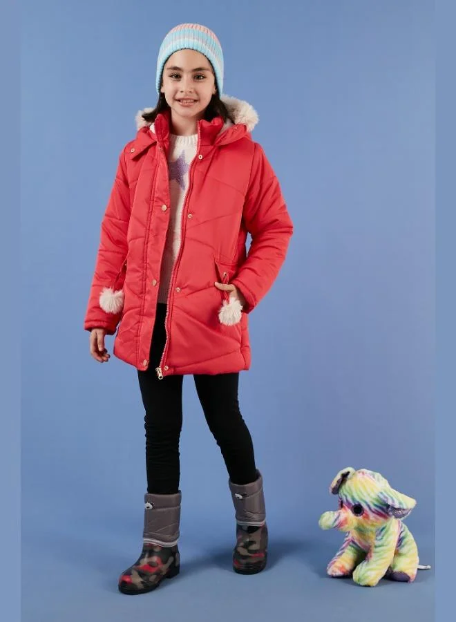 ليلا معطف بنات مبطن بالزغب بغطاء رأس