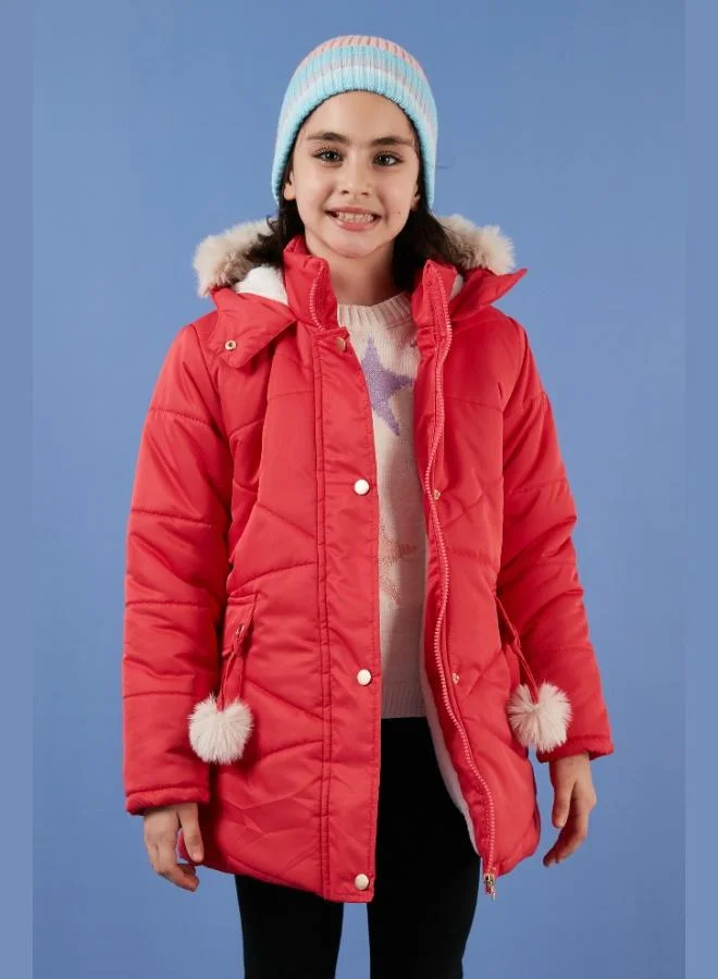 ليلا معطف بنات مبطن بالزغب بغطاء رأس