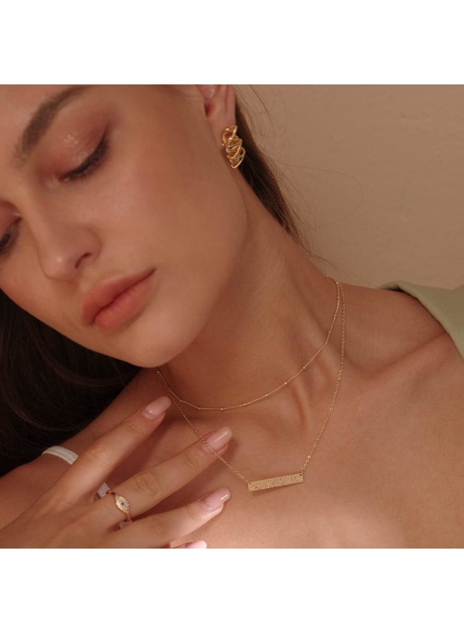 MEVECCO Gold Layered Bar Necklace for Women,18K Gold Plated Cute Balance Horizontal Charm Satellite Bead Chain Necklace - Image 3