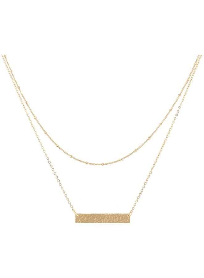 MEVECCO Gold Layered Bar Necklace for Women,18K Gold Plated Cute Balance Horizontal Charm Satellite Bead Chain Necklace - Image 1