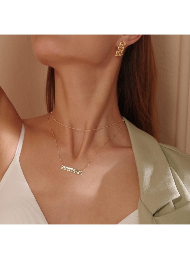 MEVECCO Gold Layered Bar Necklace for Women,18K Gold Plated Cute Balance Horizontal Charm Satellite Bead Chain Necklace - Image 2