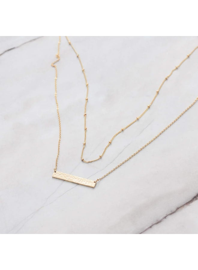 MEVECCO Gold Layered Bar Necklace for Women,18K Gold Plated Cute Balance Horizontal Charm Satellite Bead Chain Necklace - Image 5