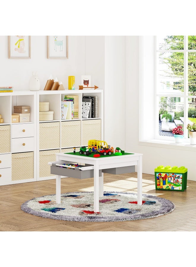 UTEX 2 In 1 Kids Construction Play Table With Storage Drawers And Built In Plate White - Image 2