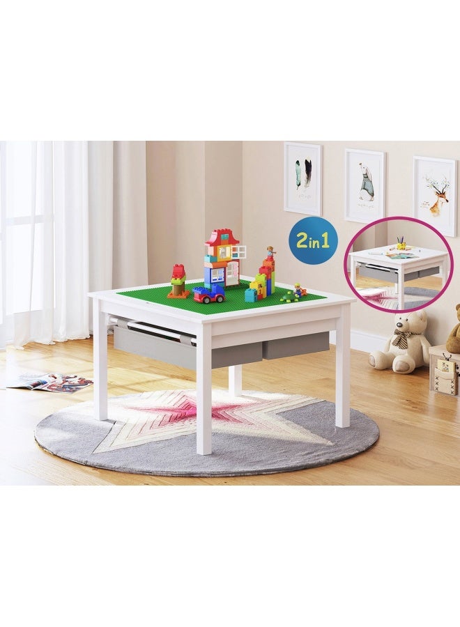 UTEX 2 In 1 Kids Construction Play Table With Storage Drawers And Built In Plate White - Image 3
