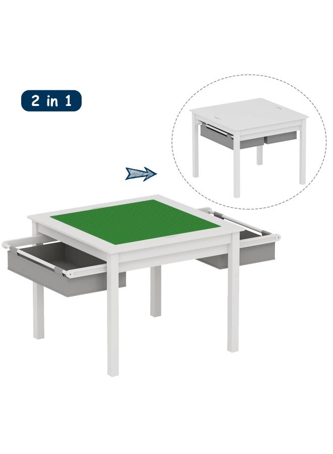 UTEX 2 In 1 Kids Construction Play Table With Storage Drawers And Built In Plate White - Image 4