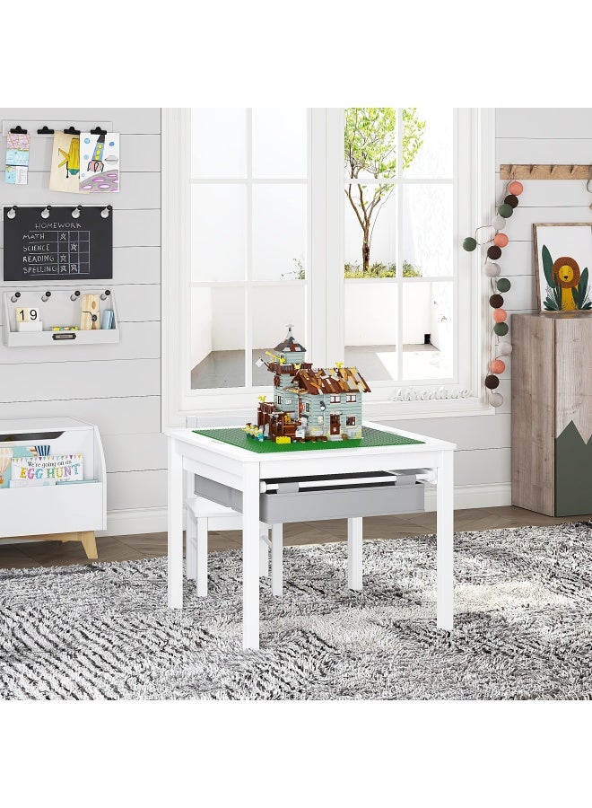 UTEX 2 In 1 Kids Construction Play Table With Storage Drawers And Built In Plate White - Image 5