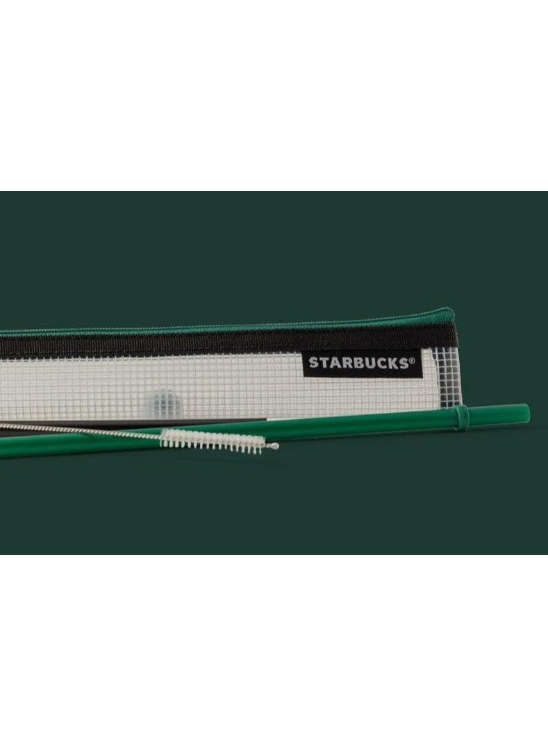 ستاربكس مجموعة من قطعتين من مصاصات ستاربكس القابلة لإعادة الاستخدام مع فرشاة في حقيبة شبكية بسحاب (قطعتان من المصاصات + فرشاة) - Image 2