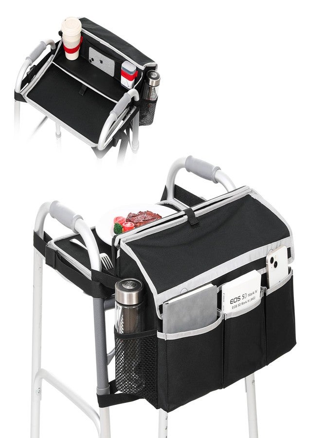 JFMkaer Walker Bags for Folding Walker | Upgrade Accessories - Basket with Cup Holder and 2 Trays for Seniors Detachable to Carry Things | Large Capacity Carry Storage Carrier Tote - Image 1