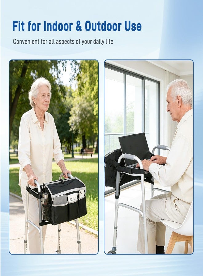 JFMkaer Walker Bags for Folding Walker | Upgrade Accessories - Basket with Cup Holder and 2 Trays for Seniors Detachable to Carry Things | Large Capacity Carry Storage Carrier Tote - Image 5