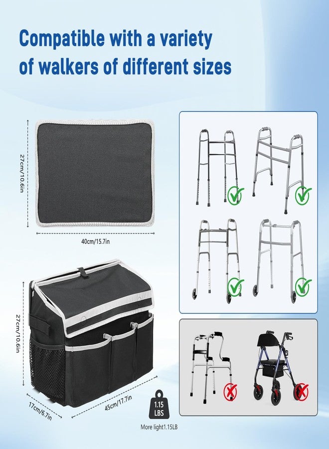 JFMkaer Walker Bags for Folding Walker | Upgrade Accessories - Basket with Cup Holder and 2 Trays for Seniors Detachable to Carry Things | Large Capacity Carry Storage Carrier Tote - Image 4
