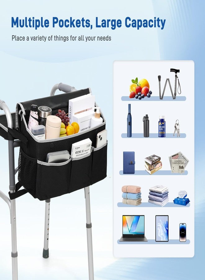 JFMkaer Walker Bags for Folding Walker | Upgrade Accessories - Basket with Cup Holder and 2 Trays for Seniors Detachable to Carry Things | Large Capacity Carry Storage Carrier Tote - Image 2