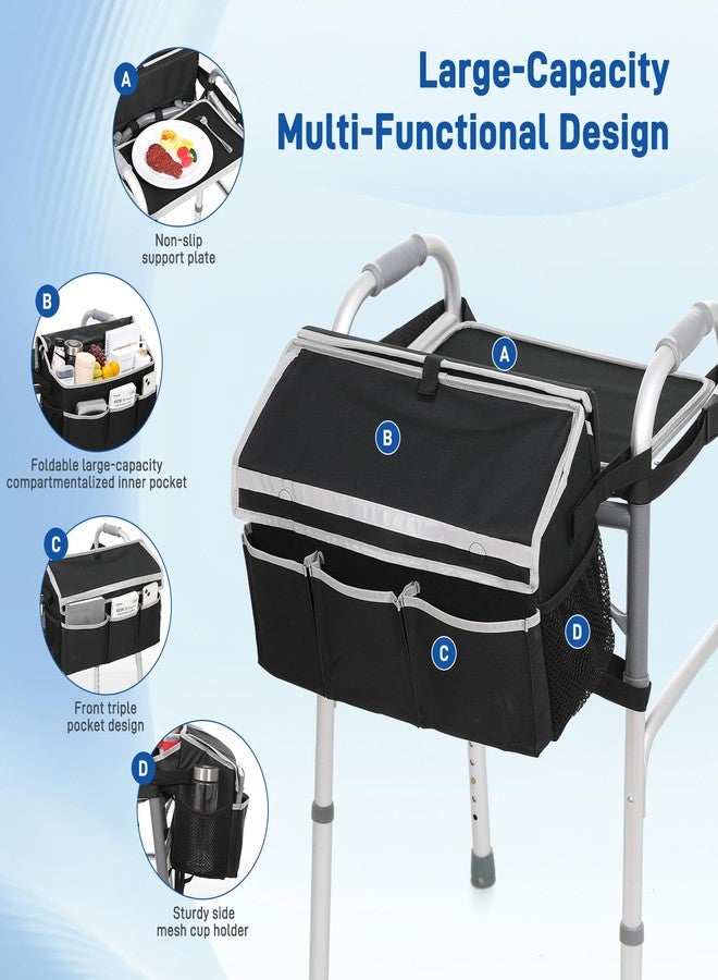 JFMkaer Walker Bags for Folding Walker | Upgrade Accessories - Basket with Cup Holder and 2 Trays for Seniors Detachable to Carry Things | Large Capacity Carry Storage Carrier Tote - Image 3