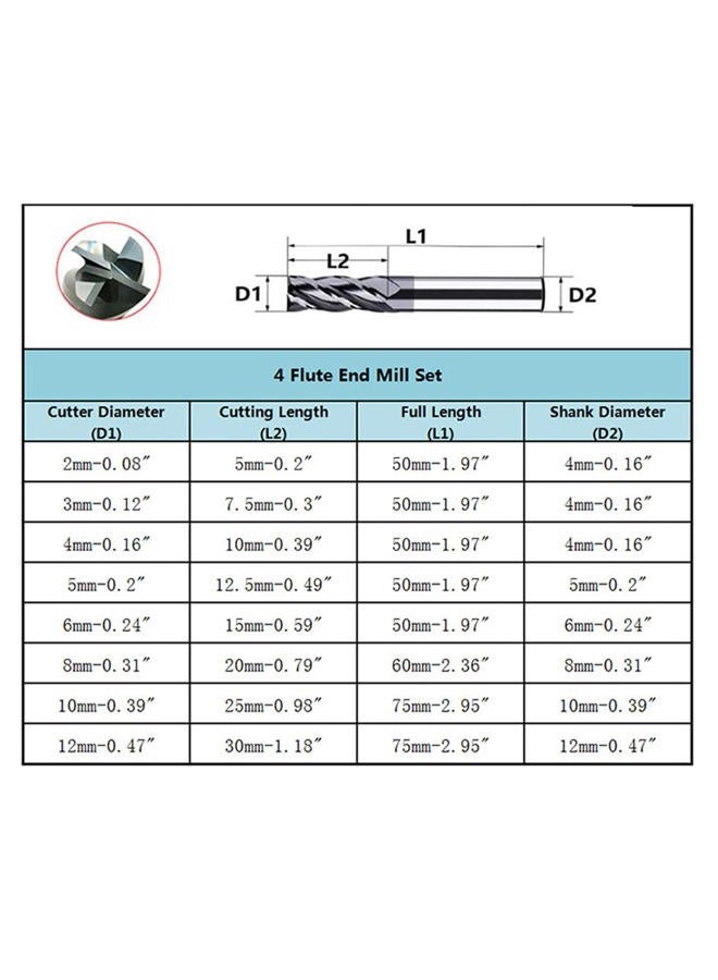 Home of quality tools CNC End Mill Set, Carbide Tungsten Steel 4 Fultes Milling Cutter, Router Bits Rotary Bits Tool Straight Shank 2-12mm 8pcs - Image 5