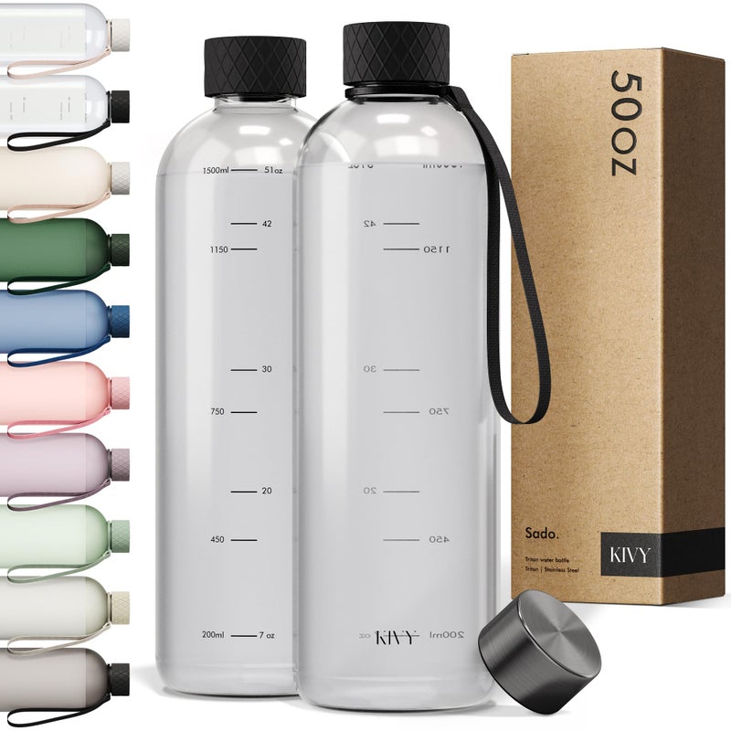 KIVY Large Water Bottle 50oz [Lightweight & Shatterproof] Fits Backpack & Cupholder for Travel, Sports, School - Clear water bottle no straw - 1.5 Liter water bottles - 50oz Water bottle - Image 1