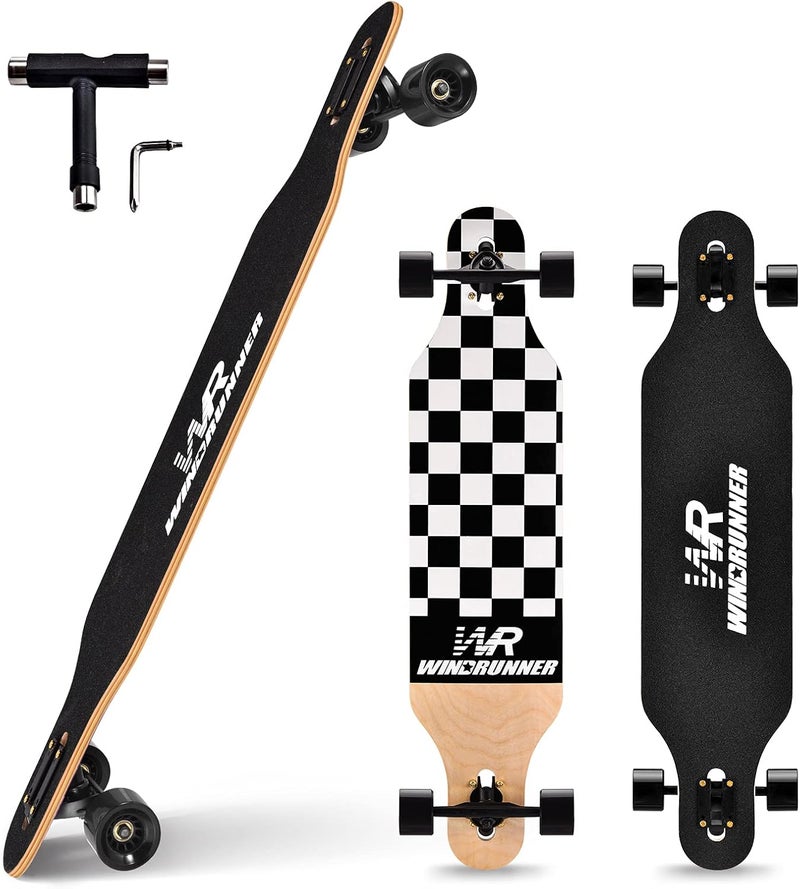 Windrunner 41inch Freeride Longboard Skateboard,8-Ply Natural Maple Drop Through Freestyle Complete Skateboard Cruiser Pintail for Cruising,Carving,Free-Style and Downhill with T-Tool - Image 1