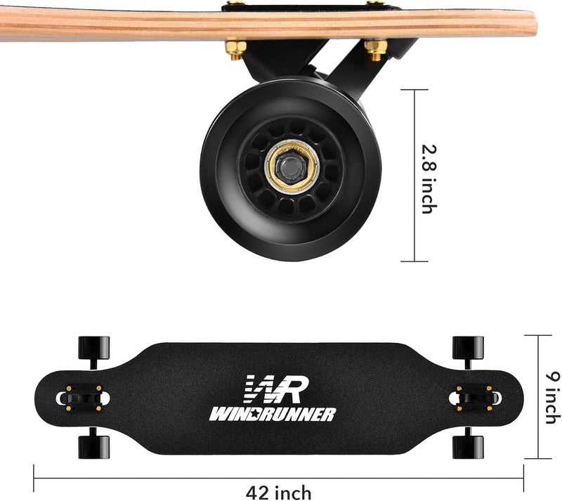 Windrunner 41inch Freeride Longboard Skateboard,8-Ply Natural Maple Drop Through Freestyle Complete Skateboard Cruiser Pintail for Cruising,Carving,Free-Style and Downhill with T-Tool - Image 3