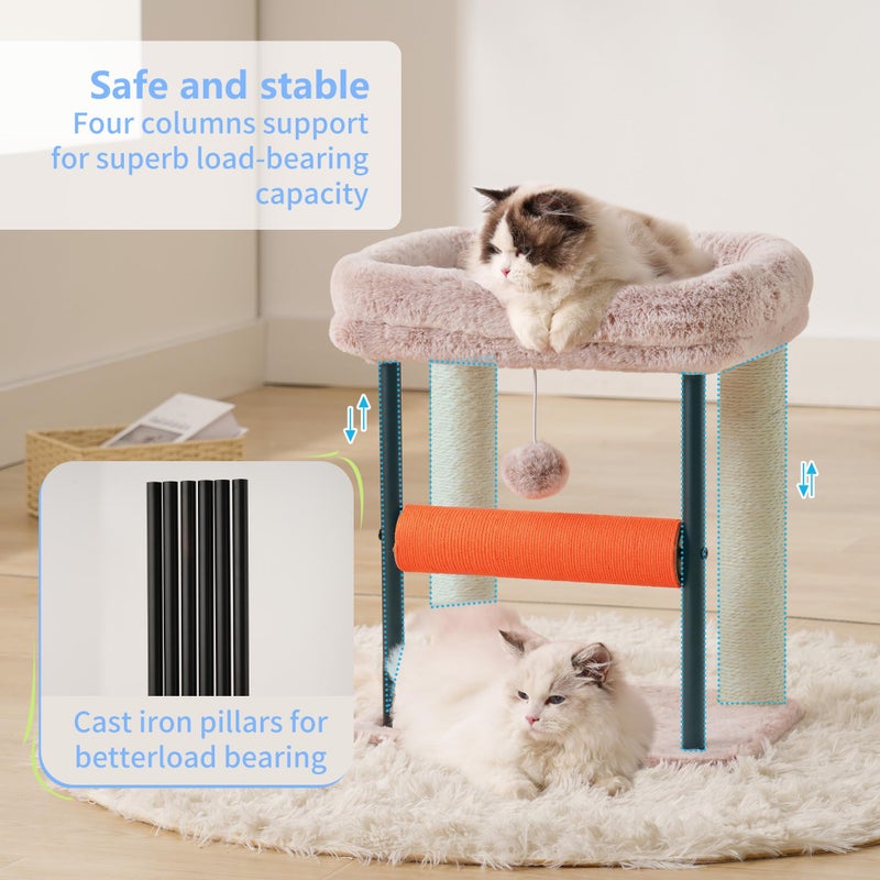 Hey-brother Cat Tree Tower with Rolling Scratching Post, Spacious Plush Platforms, Fully Sisal-Wrapped Column and Plush Toy Ball, Sturdy Bed for Indoor Kittens, 18.9 inches, Muchroom MPJ010SMU - Image 4