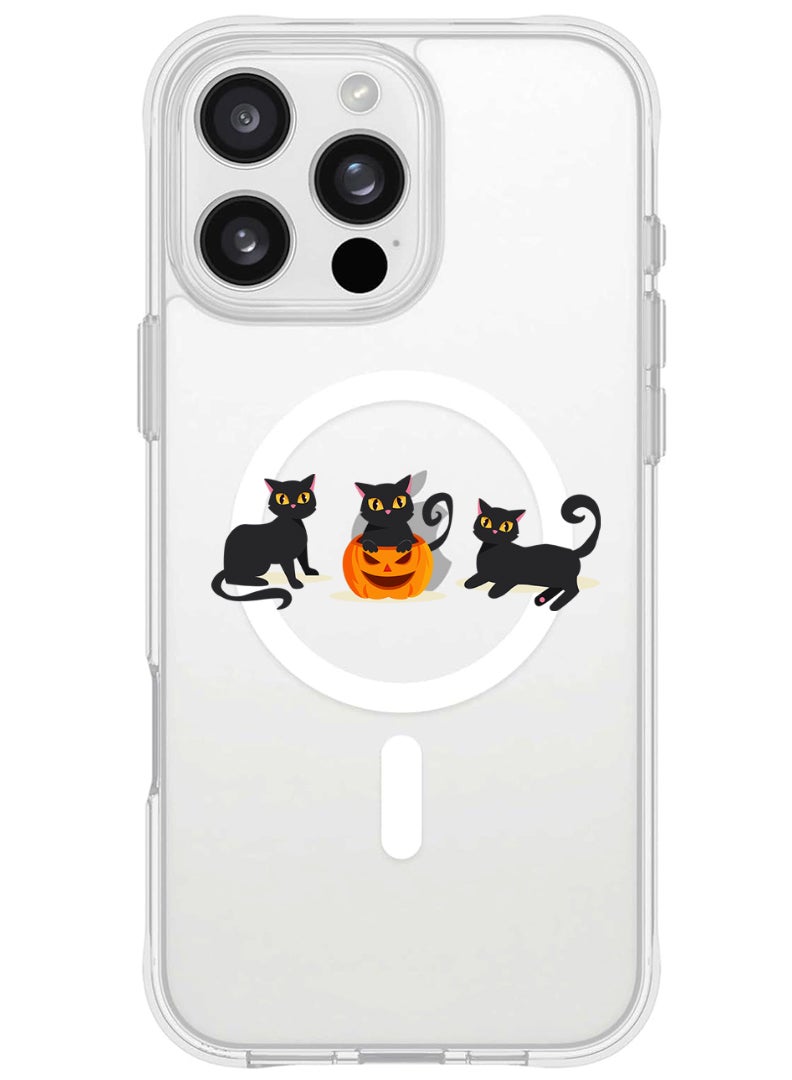 Theodor iPhone 16 Pro Max Magsafe Magnetic Case for iPhone Compatible with Wireless Charging, Shockproof Phone Bumper Cover - Cats Pumpkin Halloween2-01 - Image 1