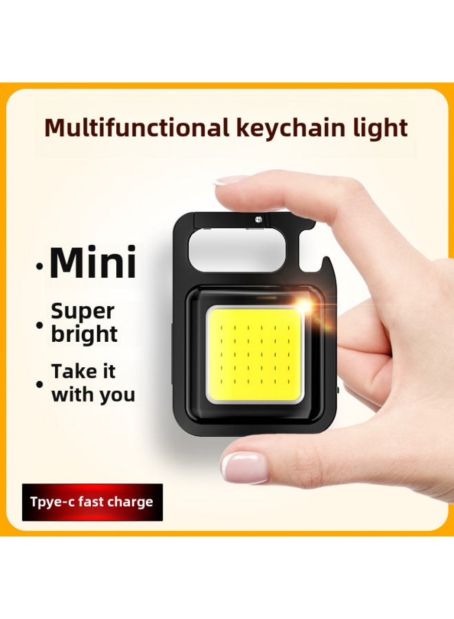 Mini Keychain Flashlight Type-c Charging Outdoor Camping Car Repair Multi-function Cob Work Light Portable Handheld Torch-Color:Black Classic 300 MA  - Image 1