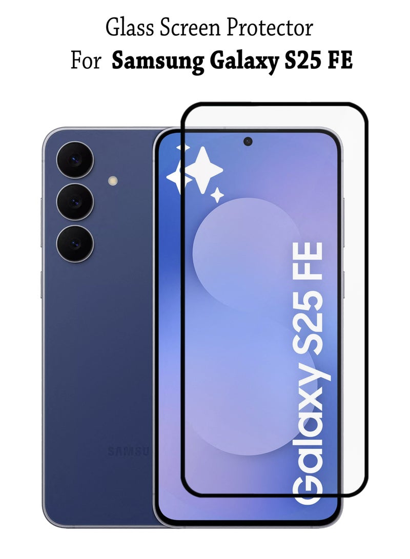 واقي شاشة لهاتف سامسونج جالاكسي S25 FE | زجاج مقوى متوافق مع سامسونج جالاكسي S25 FE | واقي شاشة عالي الدقة بالكامل، زجاج مقوى مضاد للخدش، تغطية كاملة من الحافة إلى الحافة مع طقم تركيب سهل - أسود - Image 1