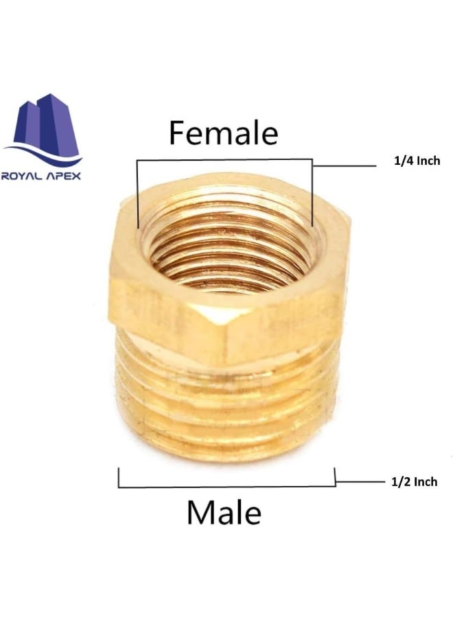 Royal Apex عبوة من 2 مخفض نحاسي خيوط ذكر BSP إلى خيوط أنثى BSP مخفض سداسي موصل محول (1/2''X1/4'') - Image 2