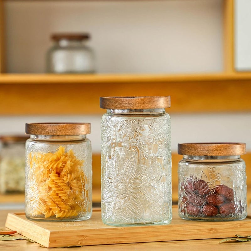 Adodeen 24oz Vintage Glass Canister With Lid Small Glass Jars Wide Mouth Mason Jars Airtight Coffee Canisters Kitchen Storage Containers For Sugar Tea Spice Flour Candy Cookie Cereal Cute Decorative - Image 2