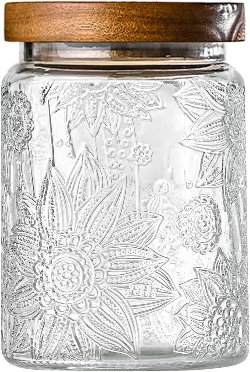Adodeen 24oz Vintage Glass Canister With Lid Small Glass Jars Wide Mouth Mason Jars Airtight Coffee Canisters Kitchen Storage Containers For Sugar Tea Spice Flour Candy Cookie Cereal Cute Decorative - Image 1