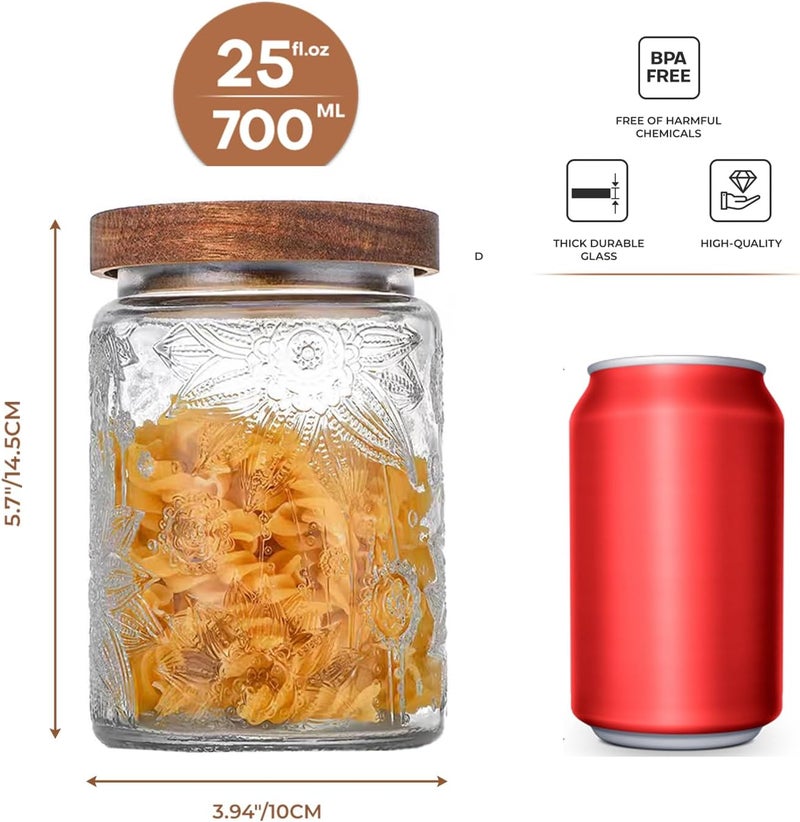 Adodeen 24oz Vintage Glass Canister With Lid Small Glass Jars Wide Mouth Mason Jars Airtight Coffee Canisters Kitchen Storage Containers For Sugar Tea Spice Flour Candy Cookie Cereal Cute Decorative - Image 4