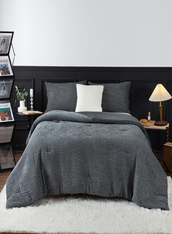 COTTEBED Reversible Chenille Cotton Twin Bed Comforter Set, Luxury Textured Stripe Soft Bedding Down Comforter for Kid Child Teen Boy College Dorm, Lightweight All Season Use(Grey,Twin/Twin XL) - Image 2