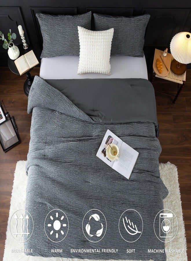 COTTEBED Reversible Chenille Cotton Twin Bed Comforter Set, Luxury Textured Stripe Soft Bedding Down Comforter for Kid Child Teen Boy College Dorm, Lightweight All Season Use(Grey,Twin/Twin XL) - Image 3