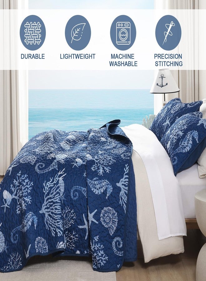 Djoymock Coastal King Size Quilt Set 3 Pcs, Summer Blue Beach Theme Quilts with Pillowcases Reversible Microfiber Ocean Bedding Set Nautical Bedspreads Coverlet Lightweight Comforter for All Season - Image 4