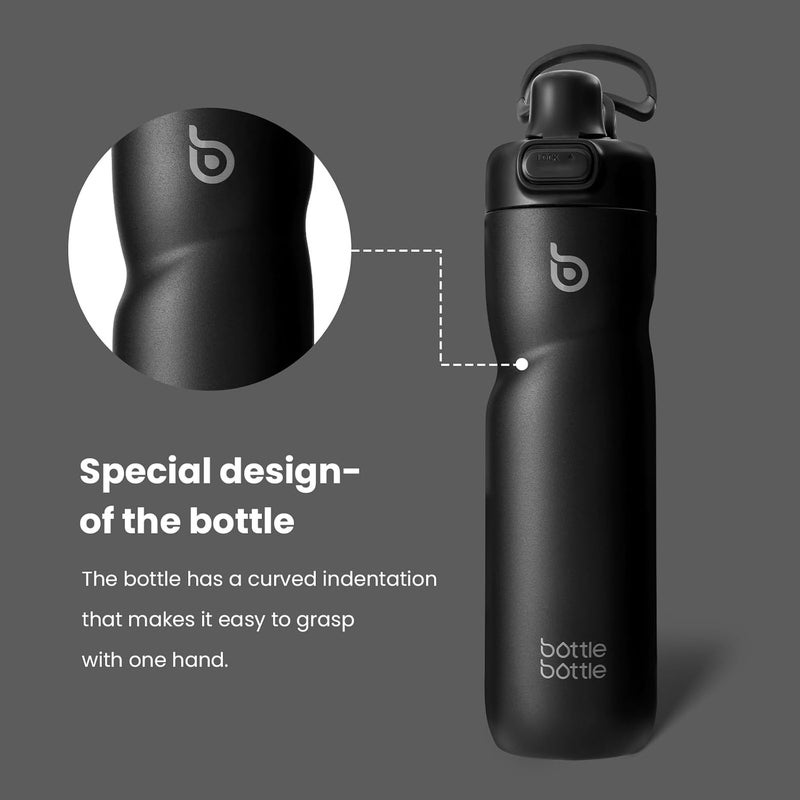 BOTTLE BOTTLE Insulated Water Bottle 24 oz with Handle and Flip Top Lid - Leak Proof and Portable for Travel and Sports - Black - Image 5