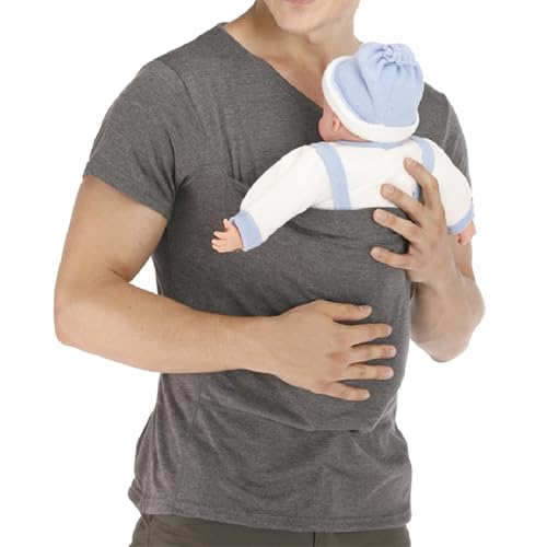 amropi Men's Baby Carrier Soothe V Neck Short Sleeve Kangaroo T Shirt (Grey,5XL) - Image 5
