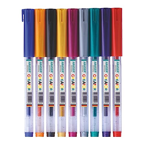 Hauser Germany Creator Glitter Gel Pen|Comfortable Grip For Smooth Writing|Extra Sparkles & Non-Toxic|Ideal For Tatto Making,Heena Drawing,Cards Coloring|10 Vibrant Colours,Pack Of 1-Multicolor - Image 1