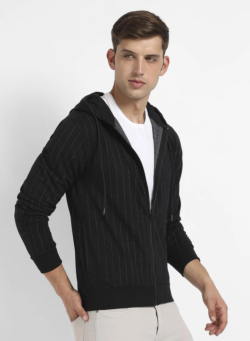 CAHOOT  Men's Black Zip-Front Hoodie With Ribbed Hem for Men | Best Price UAE