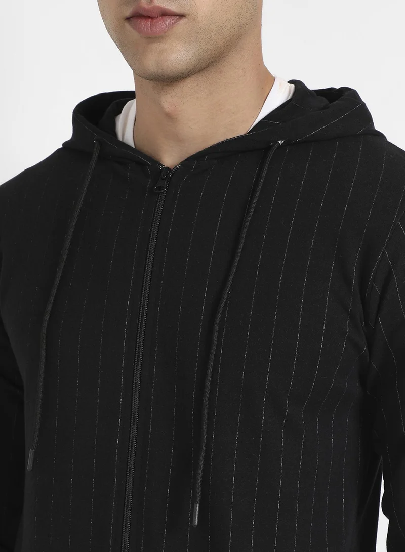 CAHOOT  Men's Black Zip-Front Hoodie With Ribbed Hem for Men | Best Price UAE